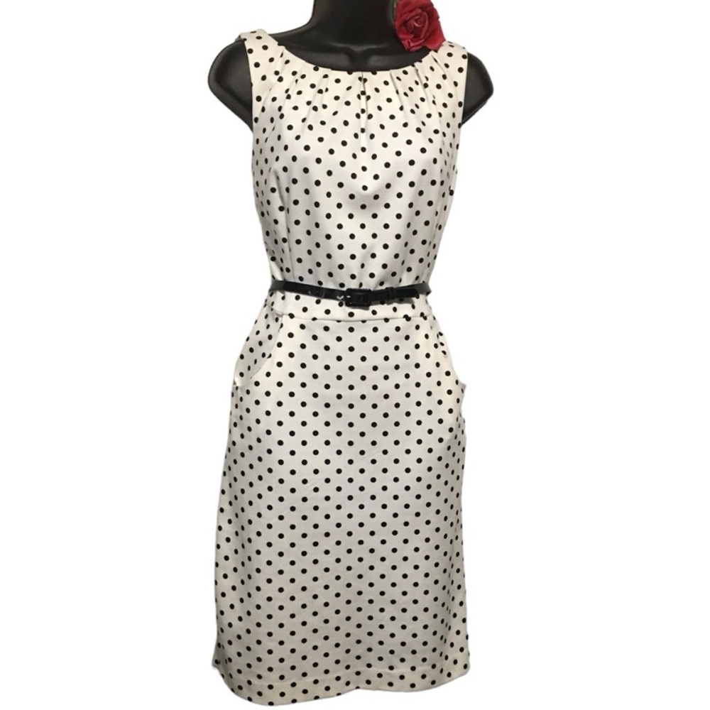 Ralph Lauren Chaps Polkadot Sheath dress Sz 12 black & white NO BELT INCLUDED